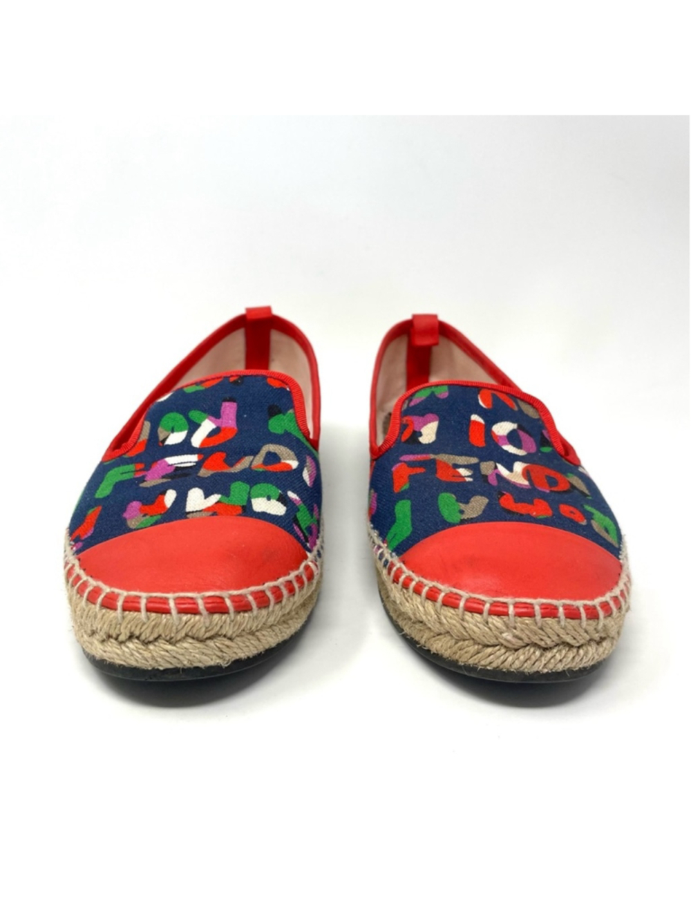 FENDI Junia Roma Canvas Espadrille with Poppy Red Leather Toe Cap Size 39 - Picture 3 of 12